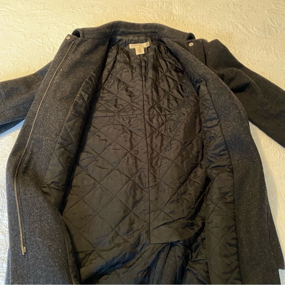 J. Crew Wool Blend Thinsulate Zip Front Charcoal Gray Long Coat - XS - Picture 9 of 14